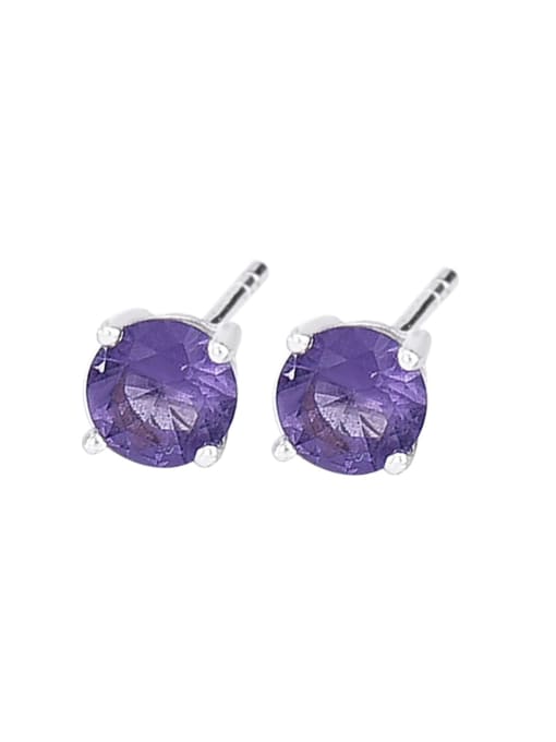 Purple Glass Silver 925 Sterling Silver Cubic Zirconia Geometric Minimalist Stud Earring