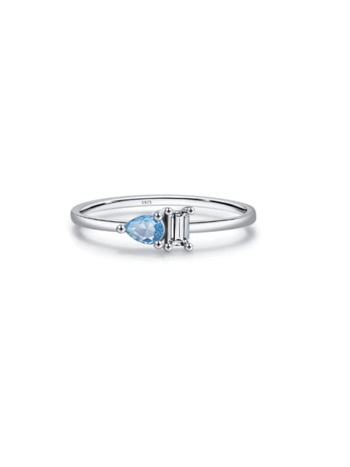 Sea Blue Ring 925 Sterling Silver Cubic Zirconia Irregular Dainty Band Ring