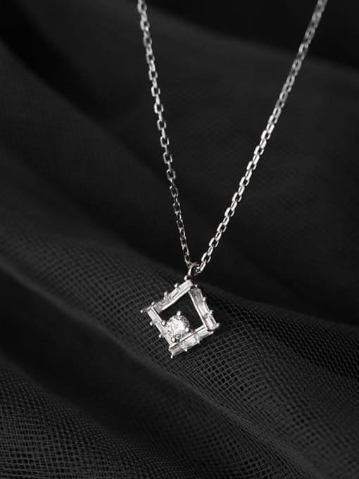 Rosh 925 Sterling Silver Cubic Zirconia Square Minimalist Necklace 2