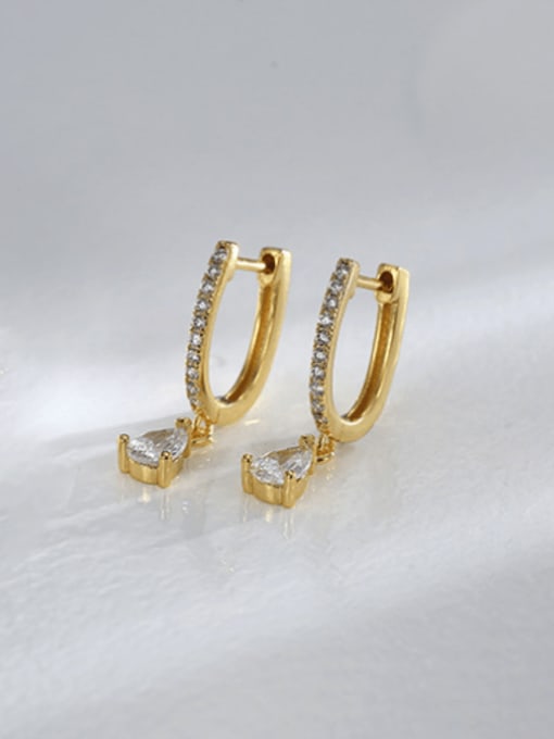 CHARME Brass Cubic Zirconia Water Drop Minimalist Huggie Earring 1