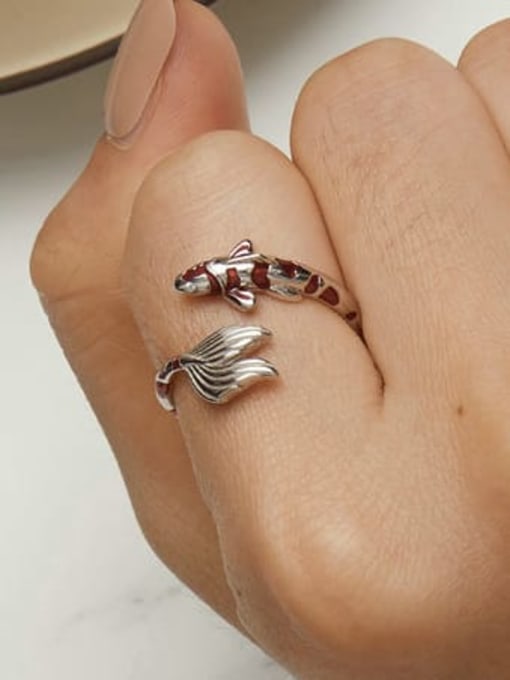 Jare 925 Sterling Silver Enamel Fish Cute Band Ring 1