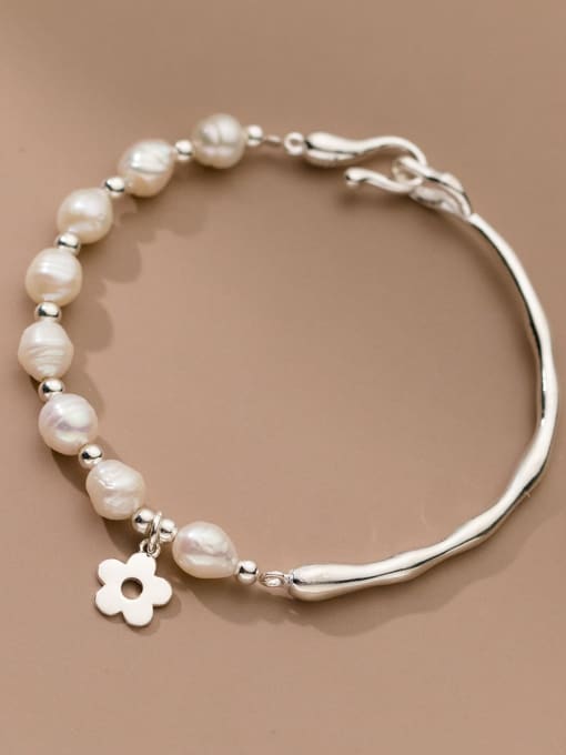 Rosh 925 Sterling Silver Freshwater Pearl Flower Minimalist Beaded Bracelet 0