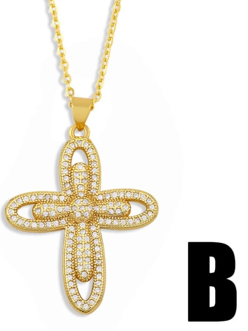 nkt41 B Brass Cubic Zirconia Cross Vintage Regligious Necklace