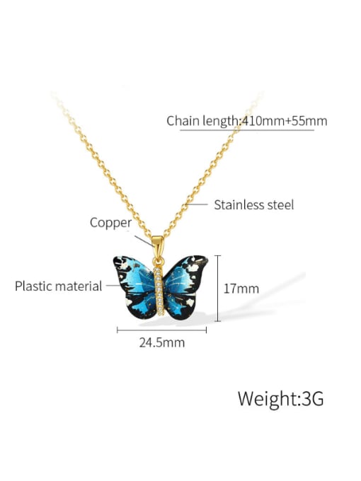 Open Sky Brass Glass Stone Butterfly Minimalist Necklace 3