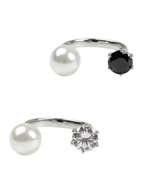 DAKA 925 Sterling Silver Imitation Pearl White Round Minimalist Band Ring 0