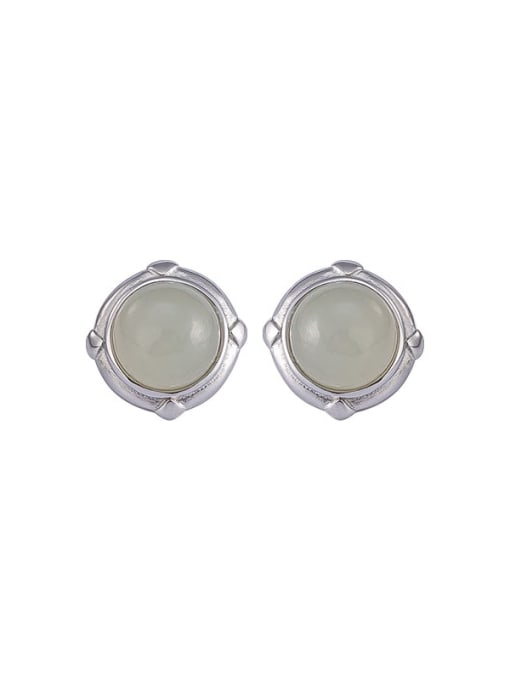 DEER 925 Sterling Silver Jade Geometric Vintage Stud Earring 2