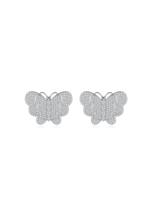 E22091809 Brass Cubic Zirconia Butterfly Dainty Stud Earring