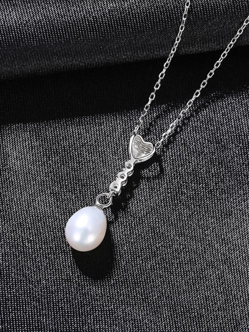 White 8A12 925 Sterling Silver Imitation Pearl Heart Minimalist Necklace