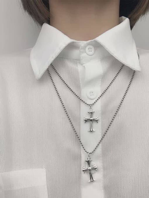 SHUI Vintage Sterling Silver With Antique Silver Plated Fashion Cross Necklaces 2