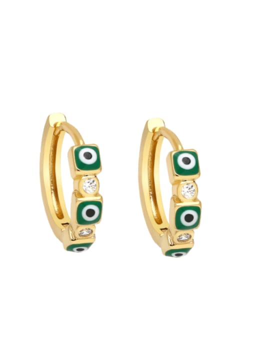 green Brass Enamel Evil Eye Vintage Huggie Earring