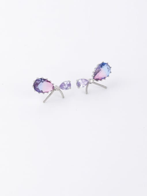 B purple Copper Cubic Zirconia Multi Color Water Drop Minimalist Stud Earring