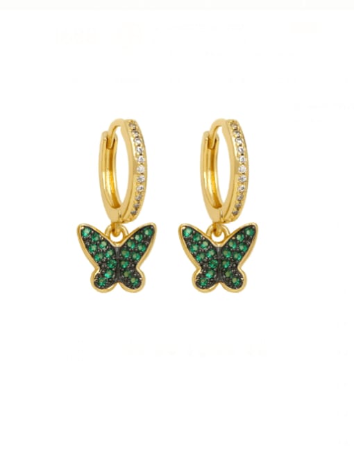 green Brass Cubic Zirconia Butterfly Hip Hop Huggie Earring