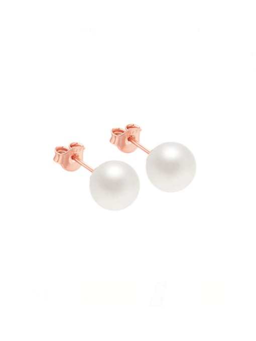 Rose Gold 925 Sterling Silver Imitation Pearl Round Minimalist Stud Earring