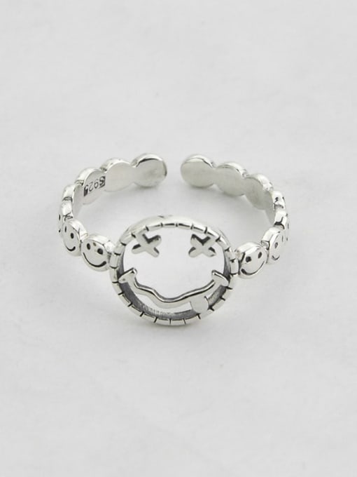 SHUI Vintage  Sterling Silver With Platinum Plated Simplistic Smiley Free Size Rings 3
