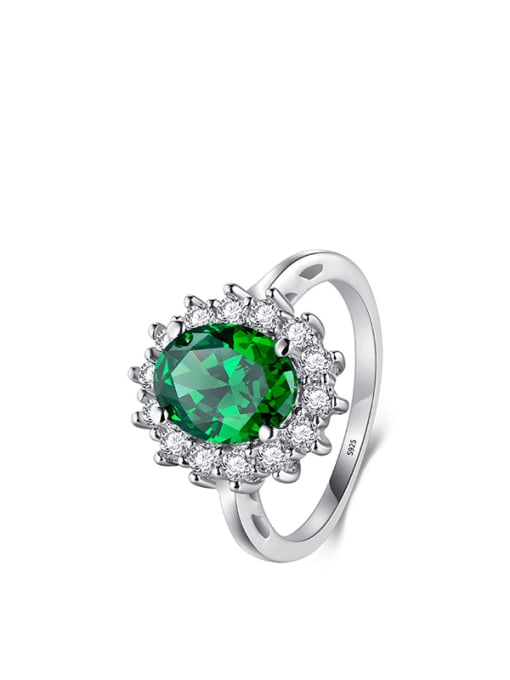 green 925 Sterling Silver Cubic Zirconia Geometric Dainty Band Ring