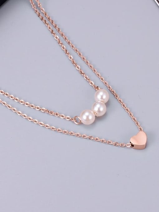 A TEEM Titanium Imitation Pearl White Heart Minimalist Multi Strand Necklace