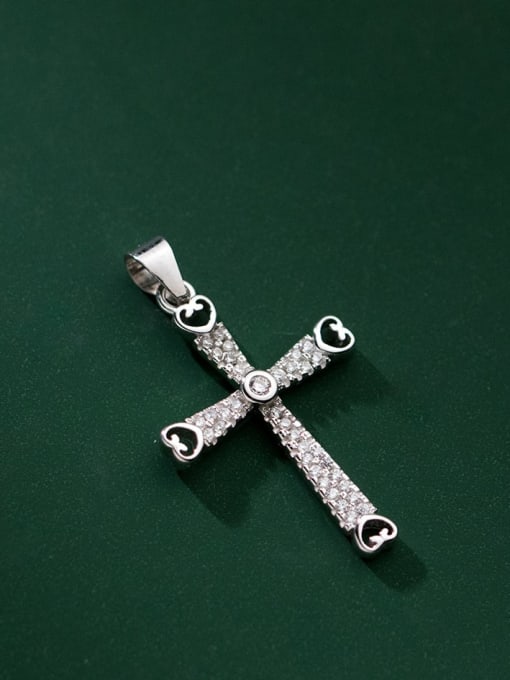 Rosh 925 Sterling Silver Cubic Zirconia Minimalist Cross  Pendant 0
