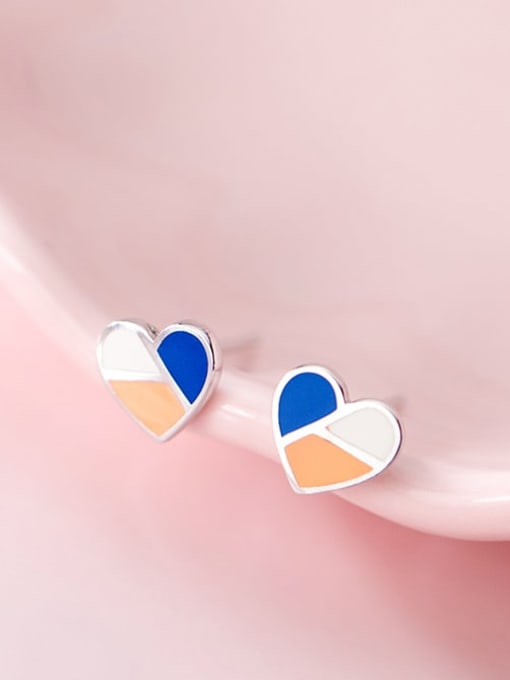 Rosh 925 Sterling Silver Multi Color Enamel Heart Minimalist Stud Earring 2