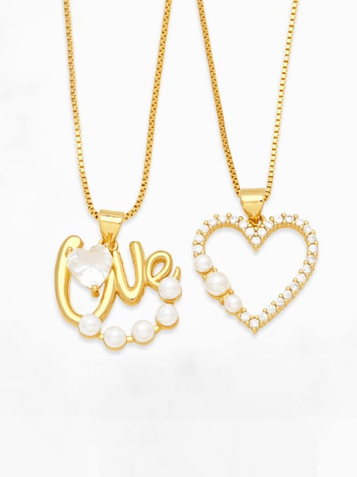 CC Brass Imitation Pearl Vintage Letter  Heart Pendant Necklace