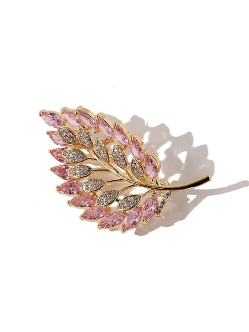 My Model Copper Cubic Zirconia White Leaf Dainty Brooches 2