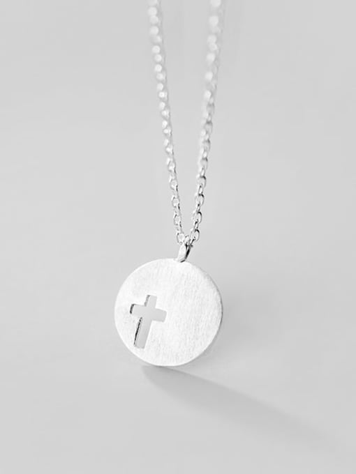 Rosh 925 sterling silver simple smooth round Cross Pendant Necklace 1