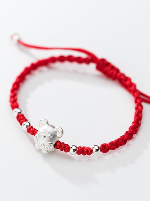 FAN 999  Fine Silver With  Cute  Mouse Red Rope Hand Woven Bracelets 3