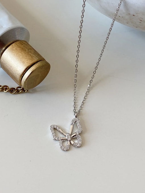 Boomer Cat 925 Sterling Silver Cubic Zirconia Butterfly Dainty Necklace