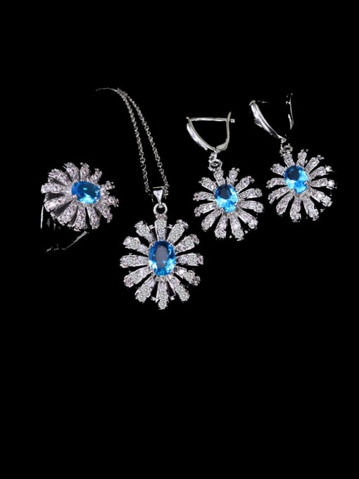 L.WIN Brass Cubic Zirconia Luxury Flower  Earring Ring and Necklace Set 2