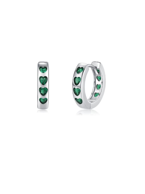 green 925 Sterling Silver Cubic Zirconia Heart Dainty Huggie Earring