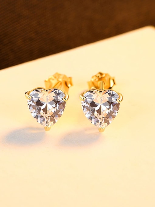 18K gold 925 Sterling Silver Cubic Zirconia Heart Minimalist Stud Earring