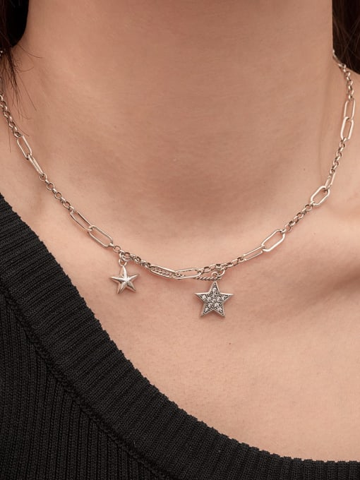 XBOX 925 Sterling Silver Geometric Vintage  Vintage Five-Pointed Star Patchwork Necklace 1