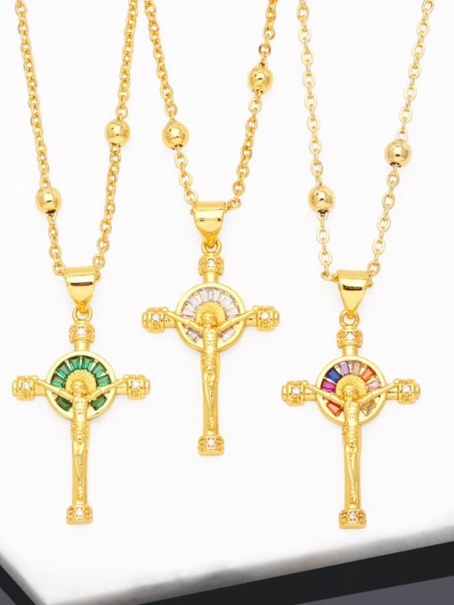 CC Brass Cubic Zirconia Cross Hip Hop Regligious Necklace