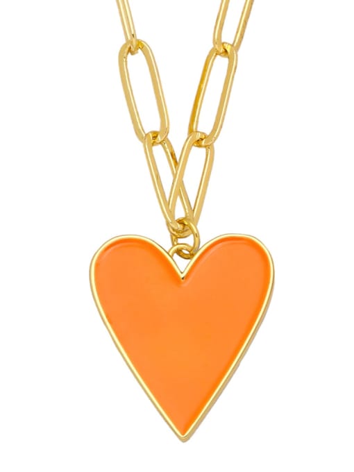 orange Brass Enamel  Vintage Heart Pendant Necklace