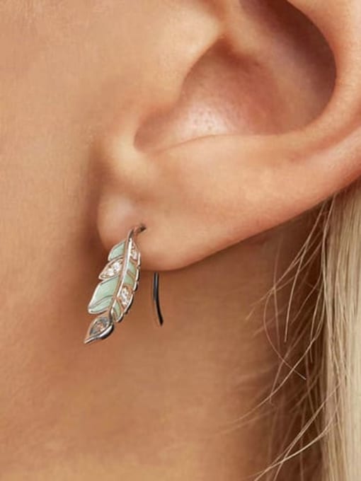Jare 925 Sterling Silver Cubic Zirconia Feather Dainty Stud Earring 1