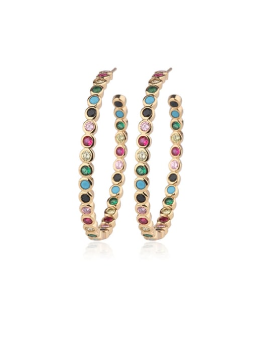 ROSS Copper Multi Color Glass stone  Rainbow Statement Hoop Earring 0