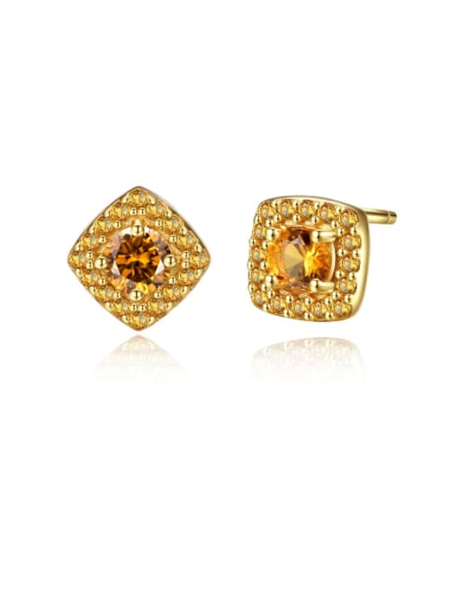 CCUI 925 Sterling Silver Cubic Zirconia Yellow Square Luxury Stud Earring 0