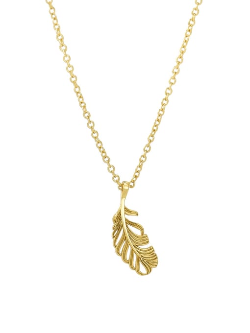 Gold Feather Necklace Brass Minimalist Feather   Pendant Necklace