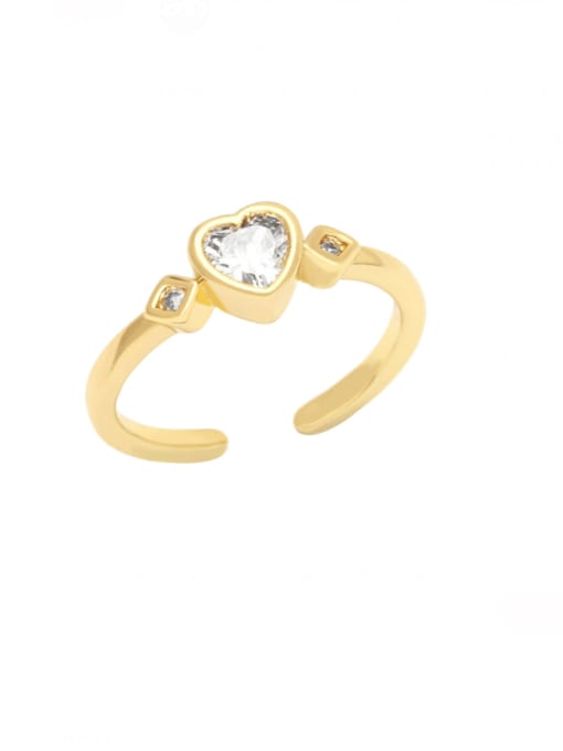 white Brass Cubic Zirconia Heart Minimalist Band Ring