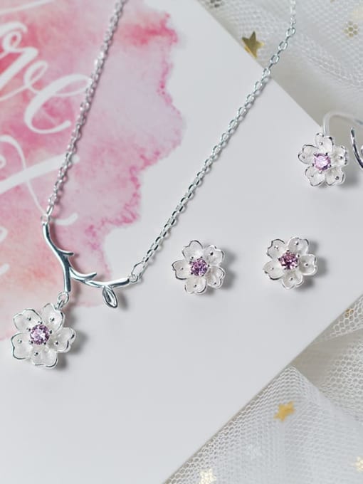 Rosh 925 sterling silver simple fashion two color Flower Pendant Necklace 0