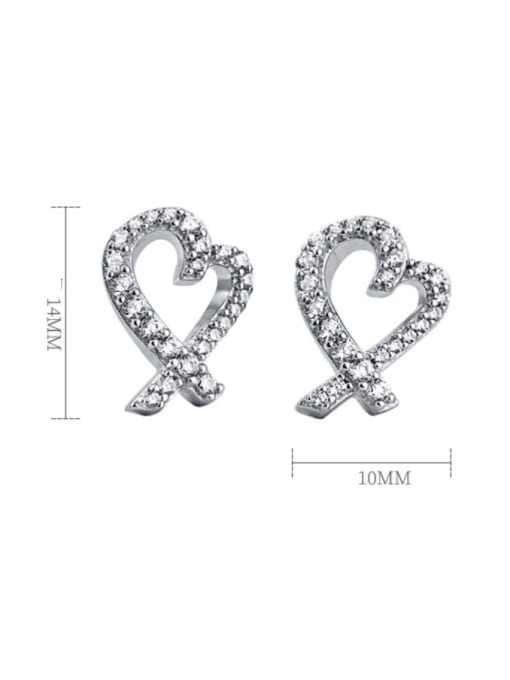 Dan 925 Sterling Silver Cubic Zirconia Heart Minimalist Stud Earring 2