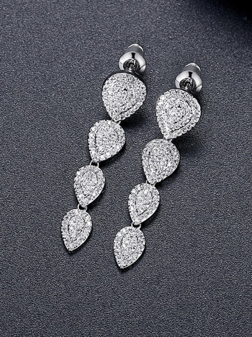 BLING SU Brass Cubic Zirconia Heart Luxury  Long Cluster Earring 2