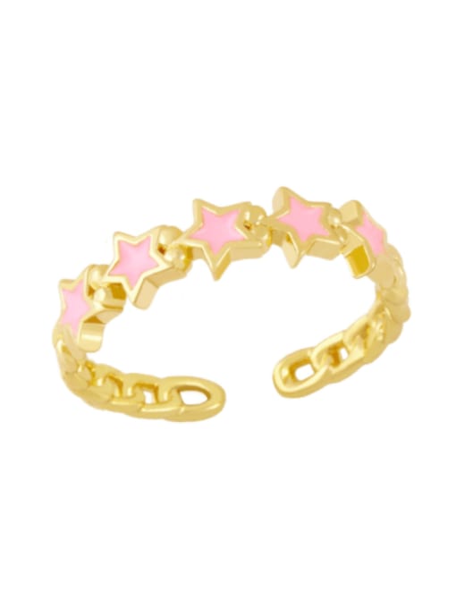 Pink Brass Enamel Star Minimalist Band Ring