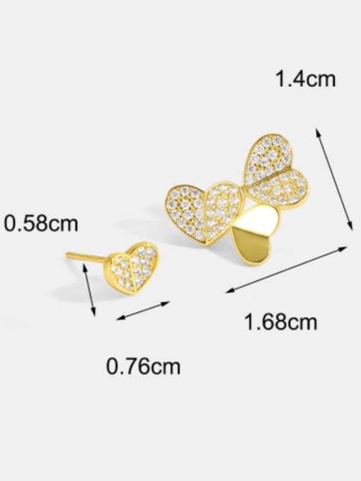 CHARME Brass Cubic Zirconia Asymmetry Heart Minimalist Stud Earring 2