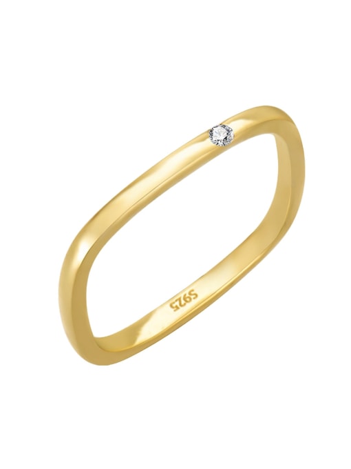 Gold Diamond Set Small Square Ring 925 Sterling Silver Geometric Minimalist Band Ring