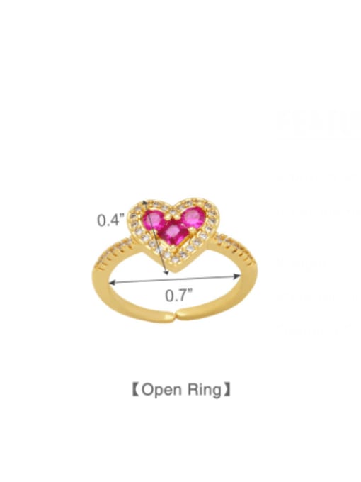 Rose red Brass Cubic Zirconia Heart Vintage Band Ring