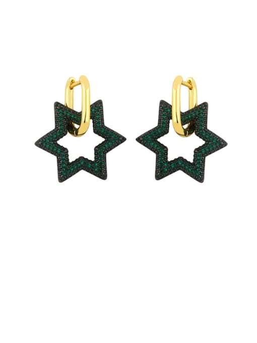 green Brass Cubic Zirconia Star Vintage Drop Earring