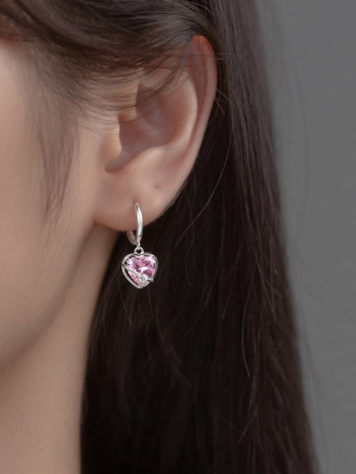 Rosh 925 Sterling Silver Cubic Zirconia Heart Minimalist Huggie Earring 1