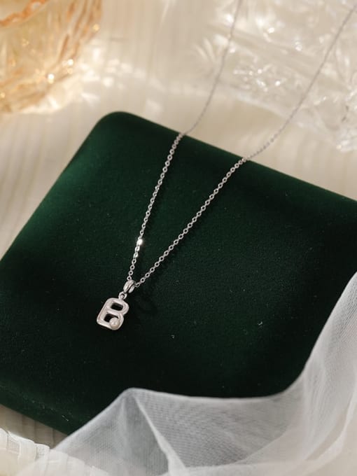 NS1066 【 B 】 925 Sterling Silver Imitation Pearl 26 Letter Minimalist Necklace