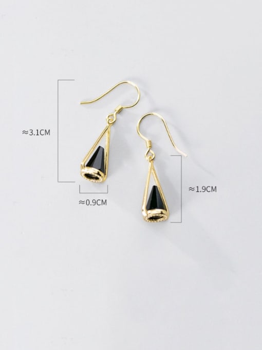 Rosh 925 Sterling Silver Black Acrylic Geometric Cone Trend Hook Earring 3