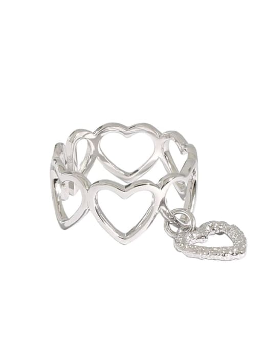 DAKA 925 Sterling Silver Hollow Heart Vintage Band Ring 4